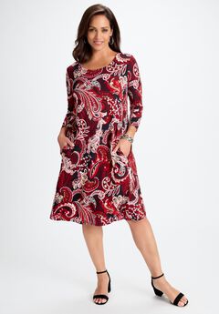 Stretch Knit Three-Quarter Sleeve T-shirt Dress