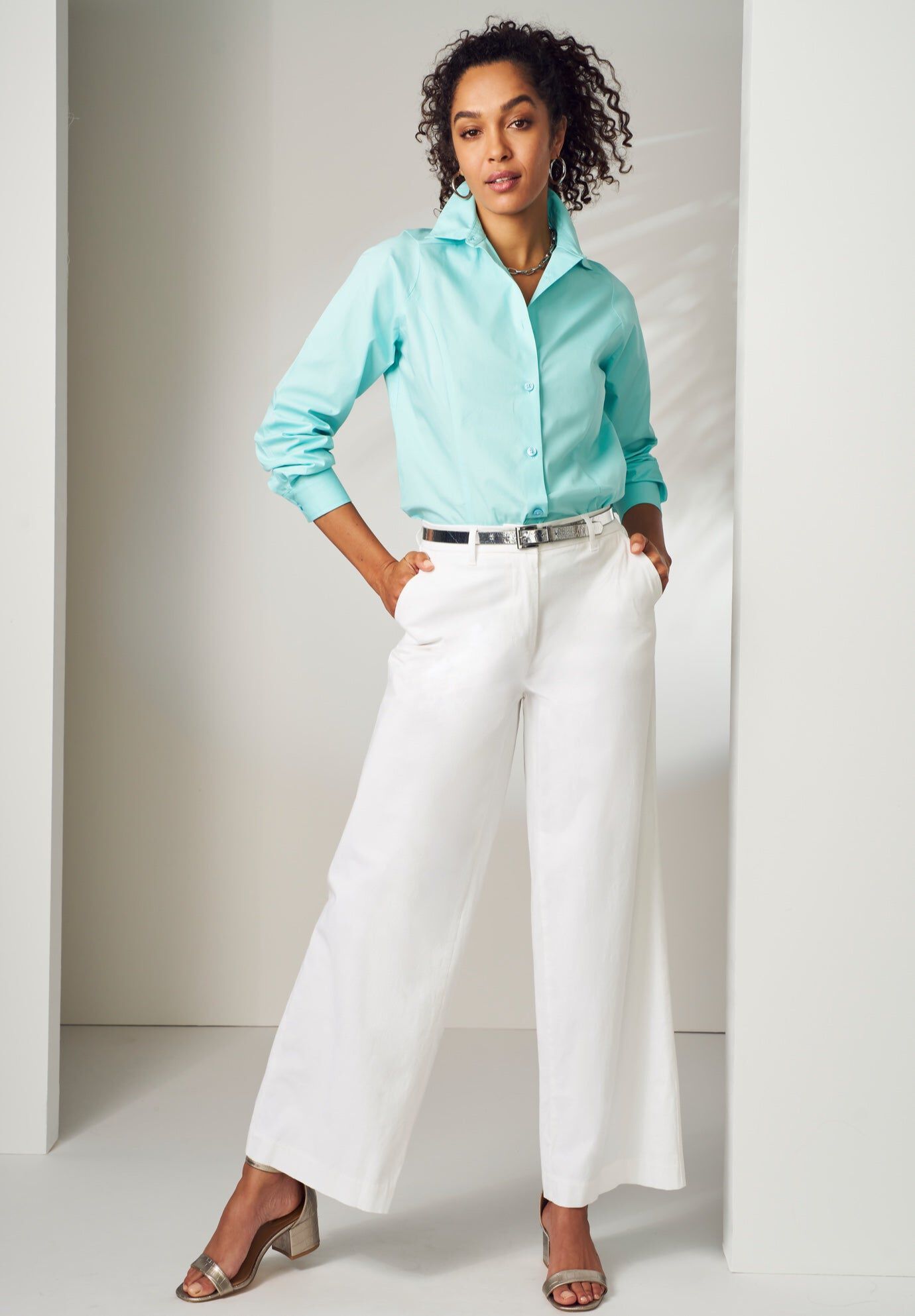 Stretch Cotton Chino Wide-Leg Trouser, WHITE, hi-res image number 0
