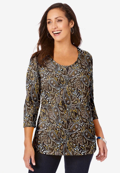 Scoop-Neck Tee, BROWN GARDEN PAISLEY, hi-res image number null