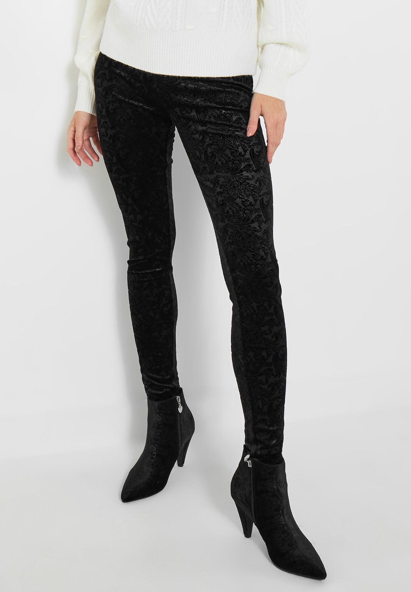 Stretch Velvet Legging, BLACK PAISLEY, hi-res image number 0
