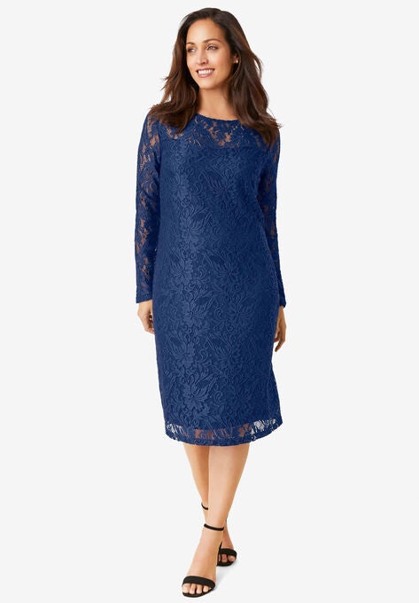 Lace Shift Dress, EVENING BLUE, hi-res image number null