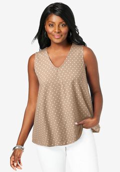 Stretch Cotton V-Neck Trapeze Tank