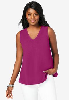 Stretch Cotton V-Neck Trapeze Tank