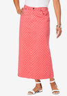 Classic Cotton Denim Long Skirt, VIBRANT WATERMELON POLKA DOT, hi-res image number 0
