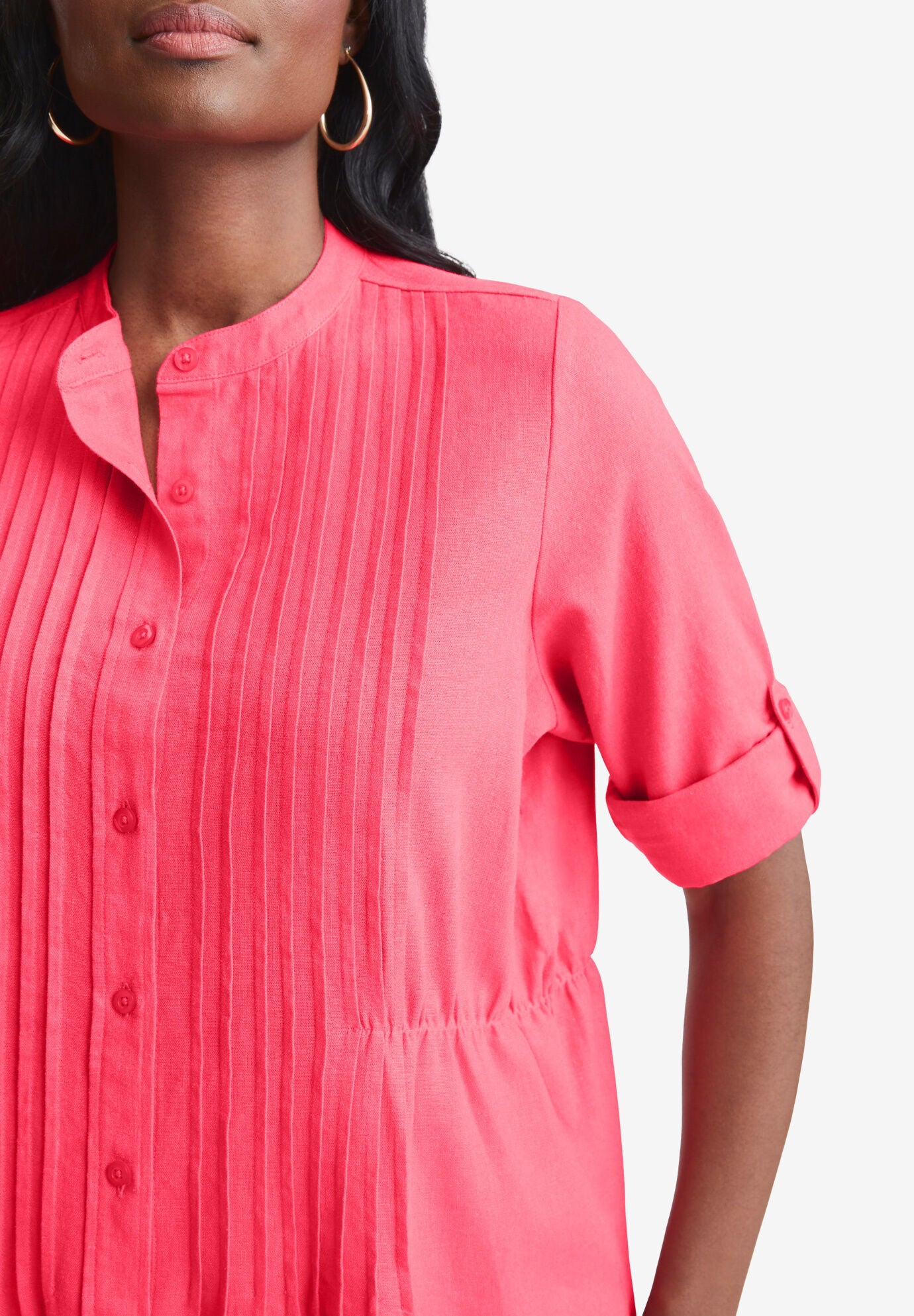 Linen Pintuck Button Front Blouse, , on-hover image number 1