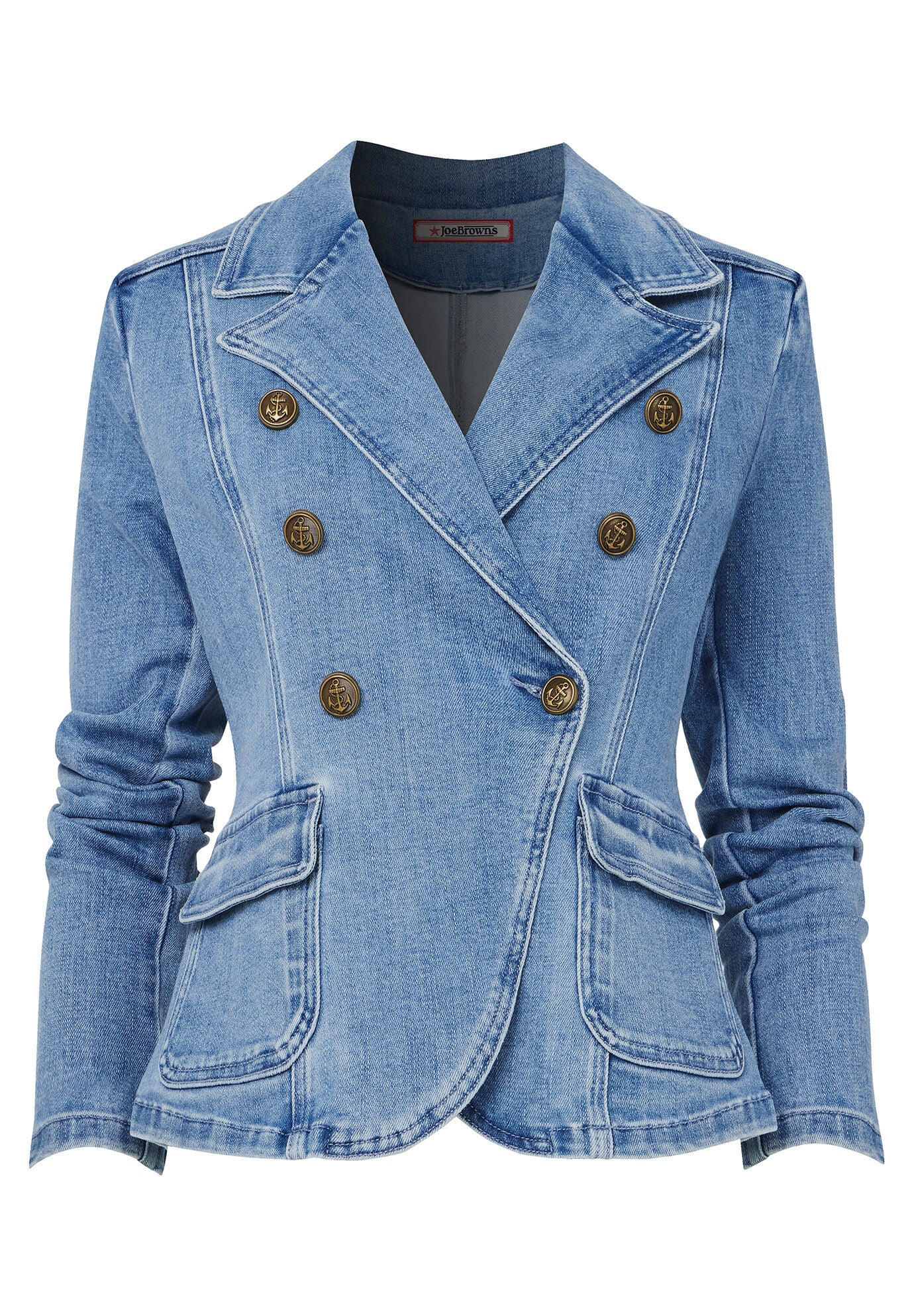 Double Breasted Denim Blazer, LIGHT BLUE, alternate image number 4