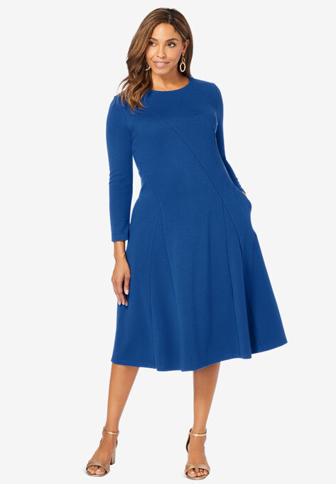 Long Sleeve Ponte Dress, TWILIGHT BLUE, hi-res image number null