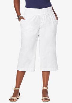 Wide-Leg Crop Chambray Pants