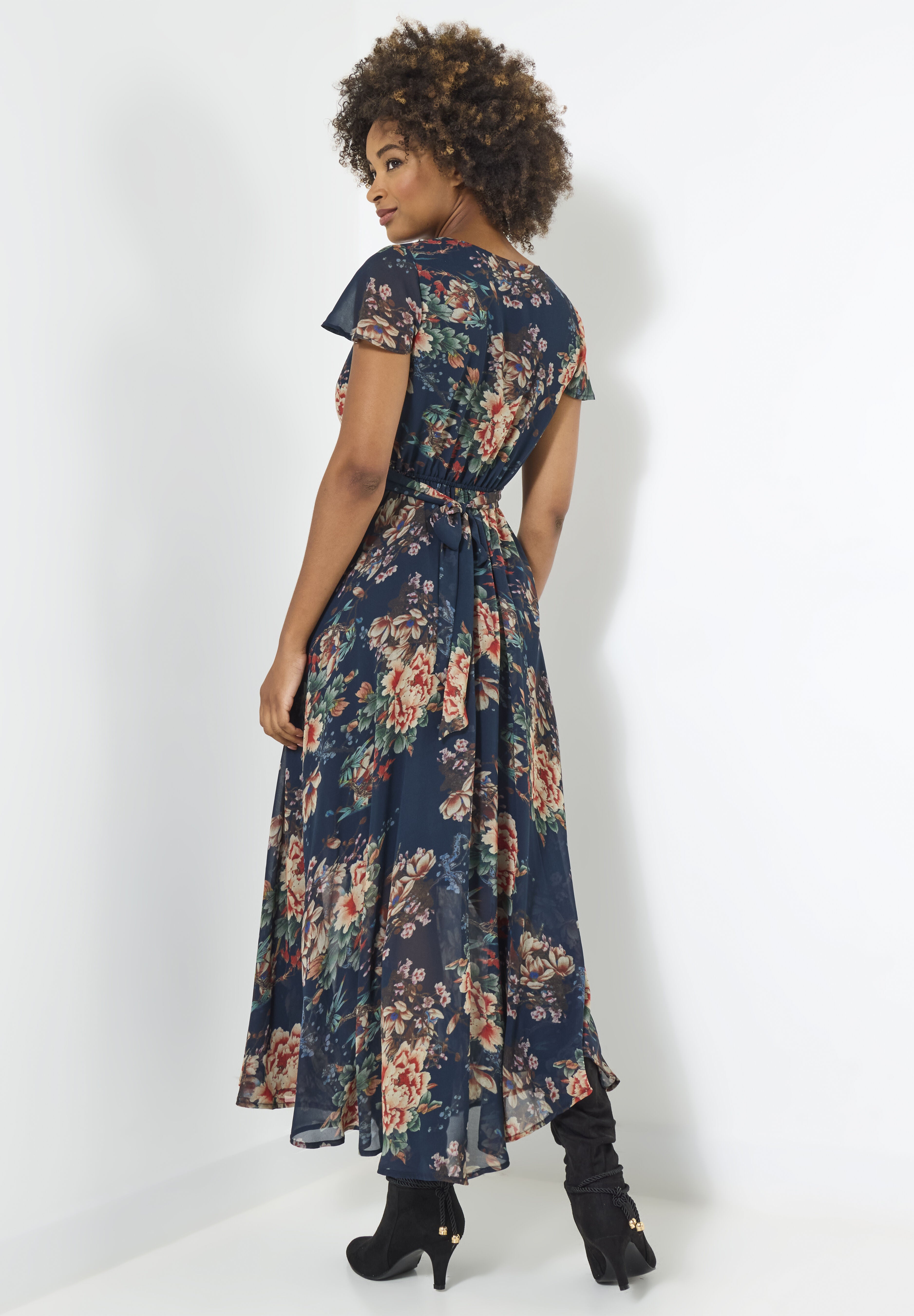 Flutter Sleeve Flyaway Maxi Dress, PRETTY PETALS, on-hover image number 1