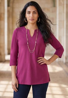 Stretch Cotton Notch Neck Tunic
