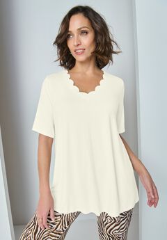 Scalloped V-Neck Tunic