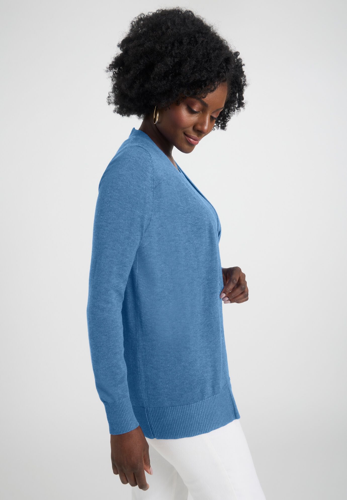 Button Front Cashmere Cardigan, DUSTY INDIGO, alternate image number 3