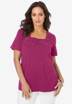 Stretch Cotton Eyelet Cutout Tee
