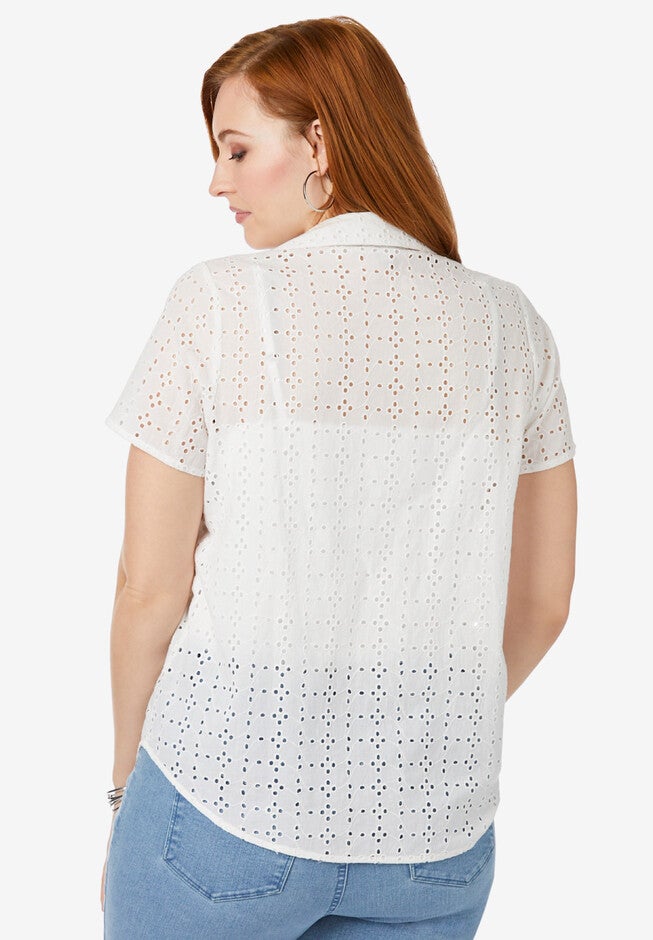 Eyelet Short Sleeve Shirt, , on-hover image number null