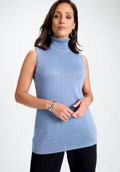 Cotton Cashmere Sleeveless Turtleneck Shell