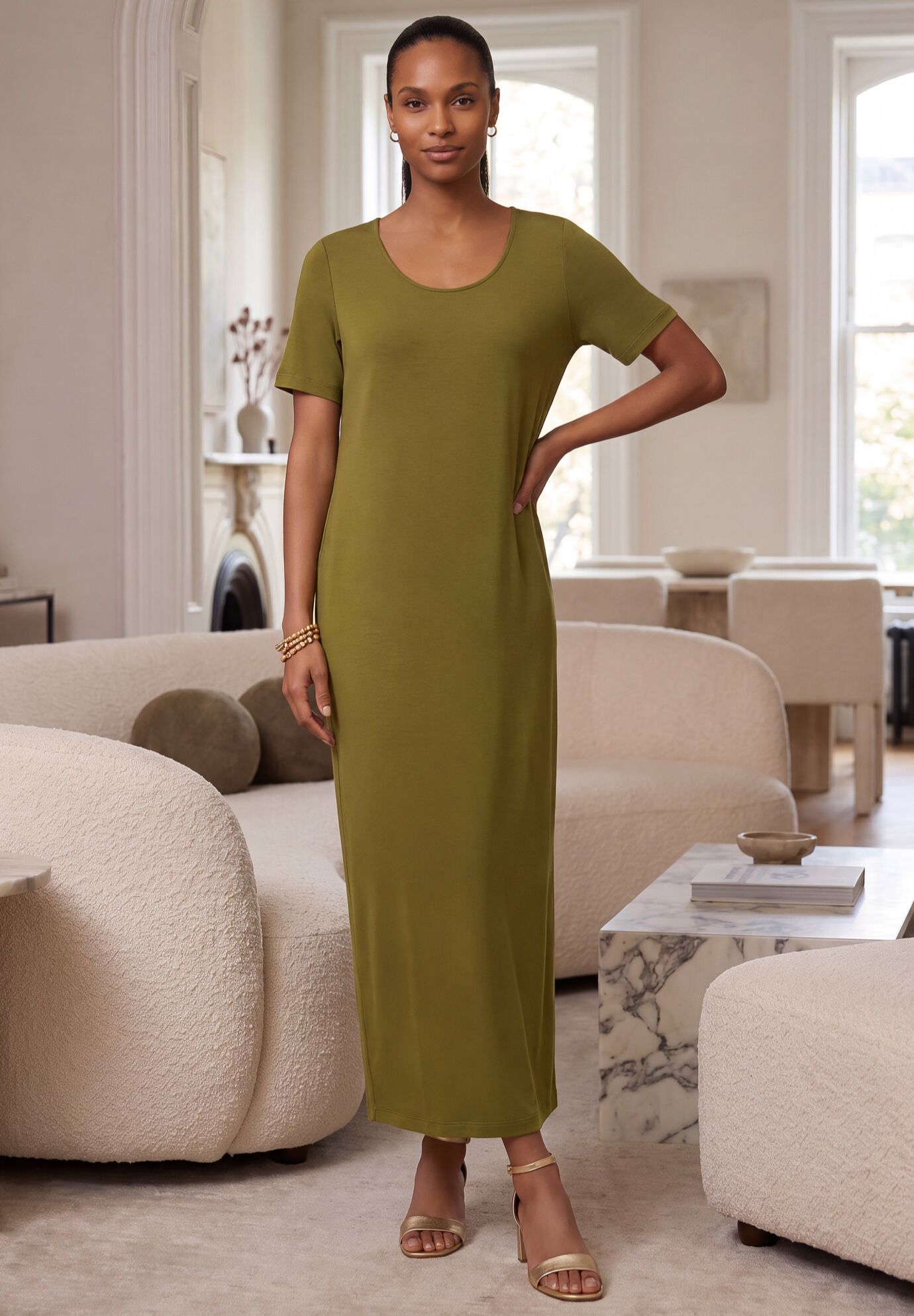 2-Piece Stretch Knit Duster Set, MOSS GREEN, hi-res image number 0