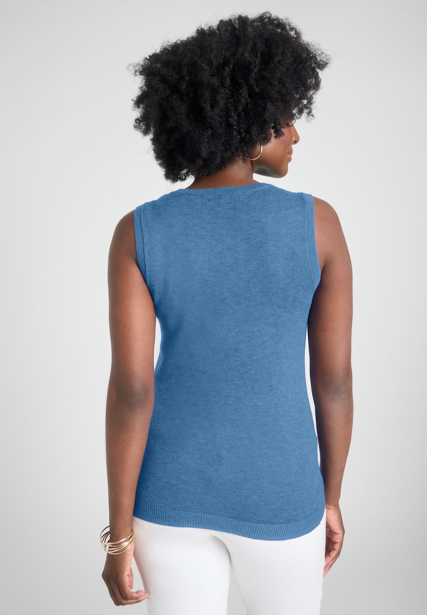 Sleeveless Cashmere Shell, DUSTY INDIGO, on-hover image number 1