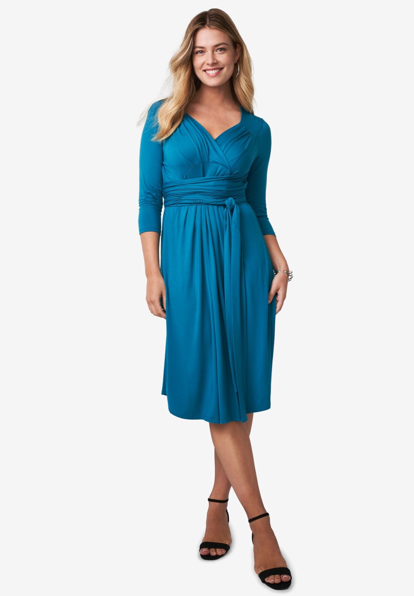 Sweetheart Wrap Midi Dress, DEEP TEAL, hi-res image number 0