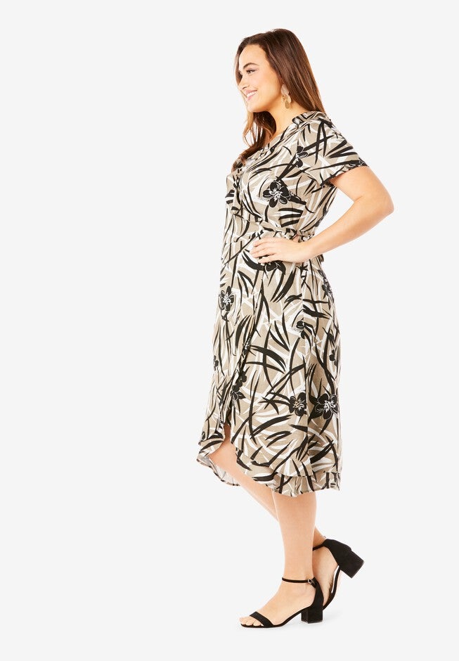 Linen-Blend Wrap Dress, , alternate image number 2