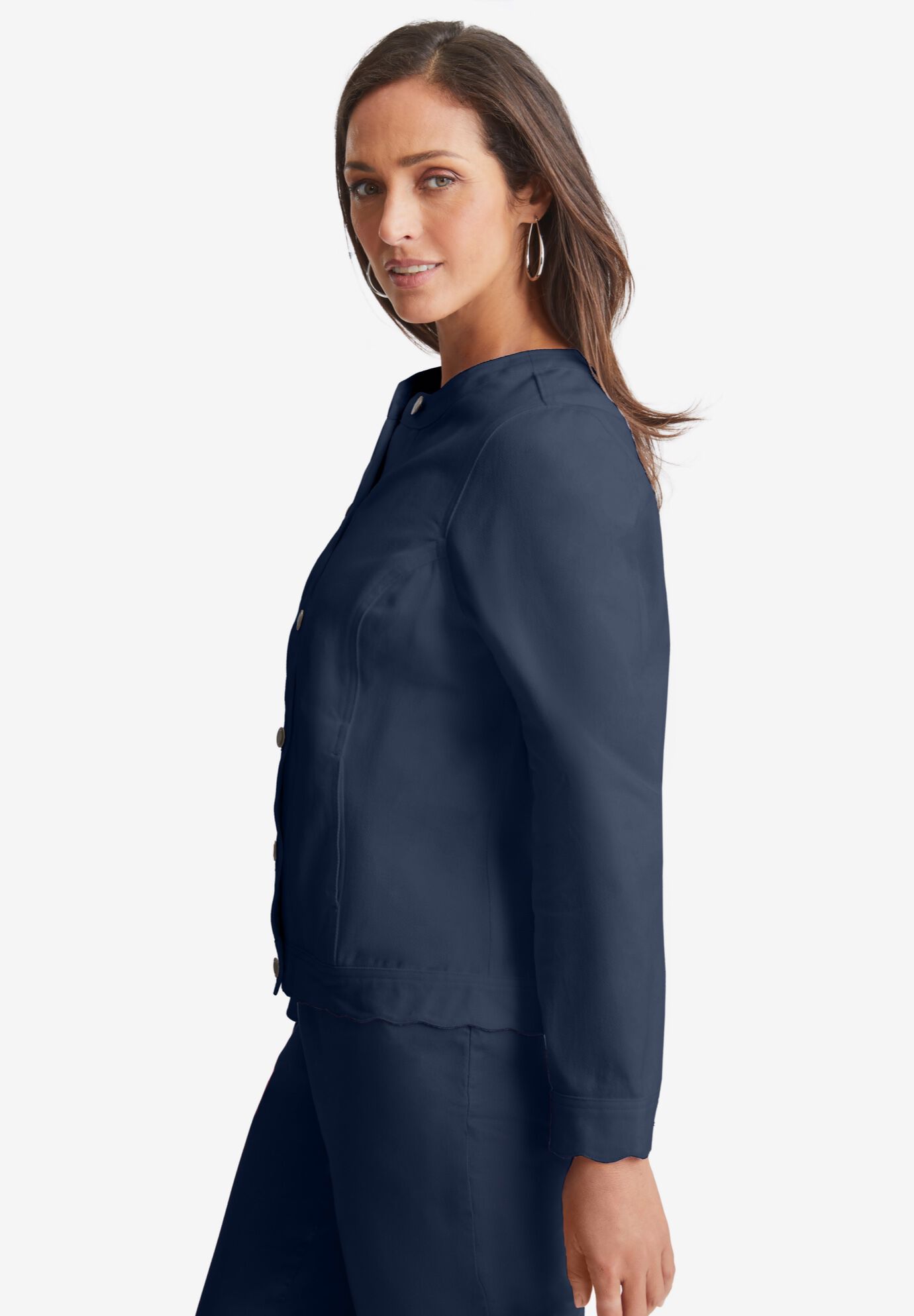 Scalloped Denim Jacket, NAVY, alternate image number 2