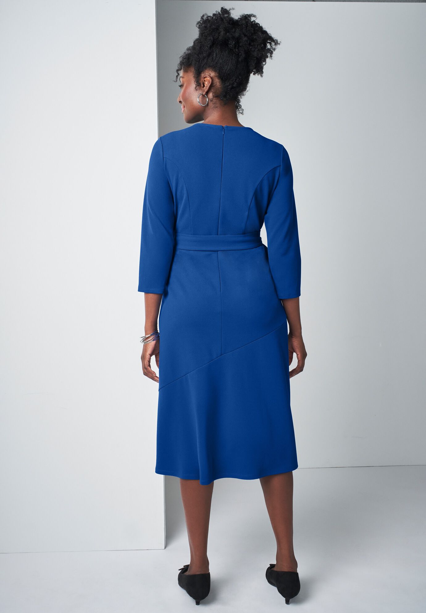 Knit Crepe Belt Dress, DARK SAPPHIRE, on-hover image number 1