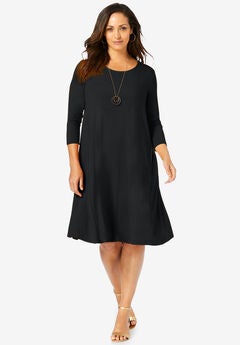 Stretch Knit Three-Quarter Sleeve T-shirt Dress
