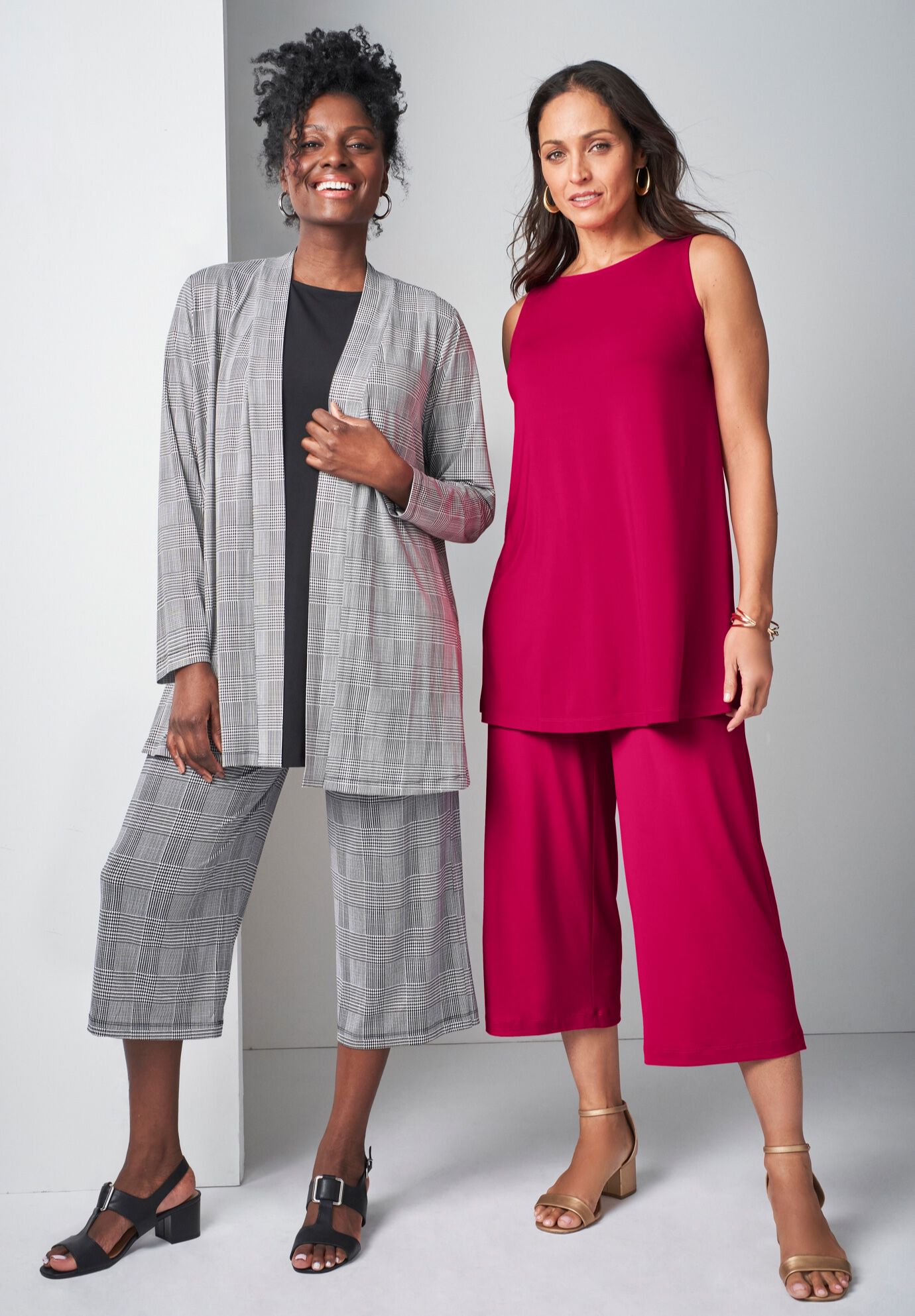 Stretch Knit Wide Leg Crop Pant, , alternate image number 2