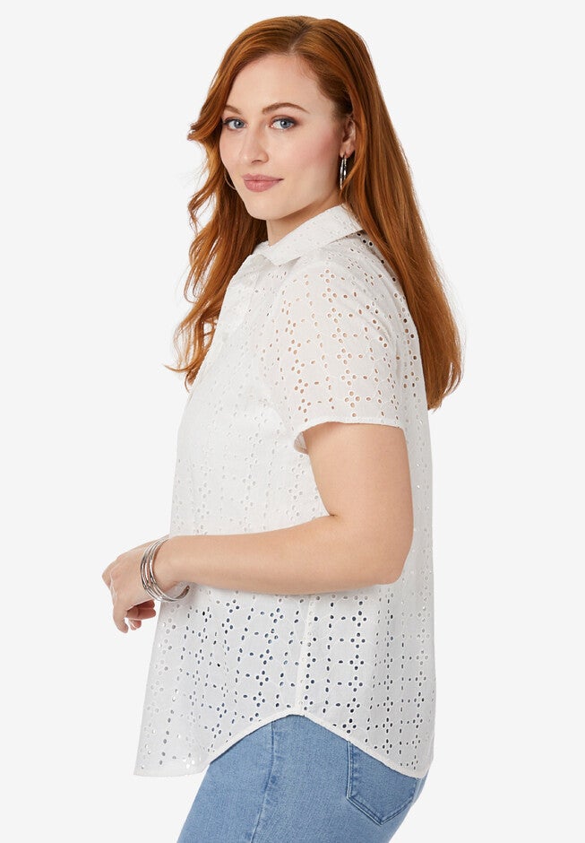 Eyelet Short Sleeve Shirt, , alternate image number null