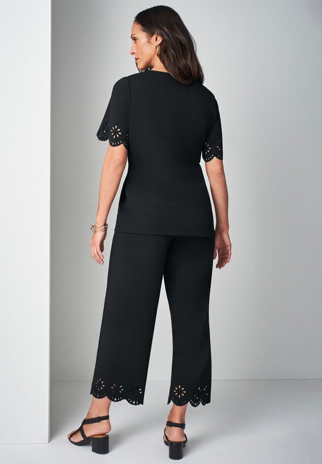 Stretch Knit Crepe Laser Cut Set, BLACK GEO FLORAL, on-hover image number null