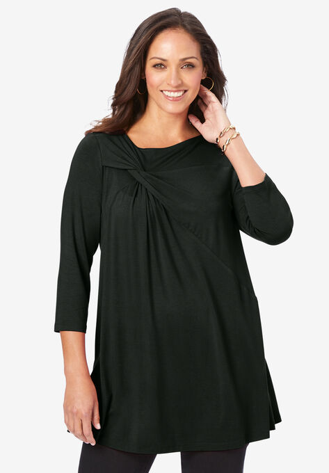Twist-Front Trapeze Tunic, BLACK, hi-res image number null