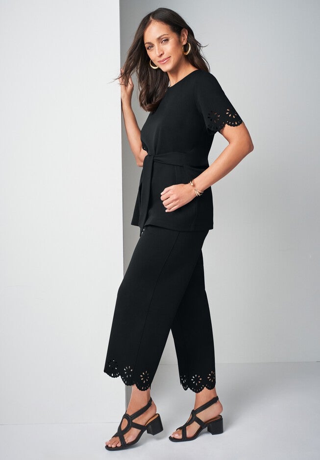 Stretch Knit Crepe Laser Cut Set, BLACK GEO FLORAL, alternate image number null