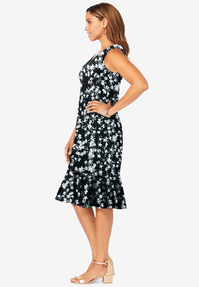 2-Piece Flounce Hem Ponte Jacket Dress, , alternate image number null