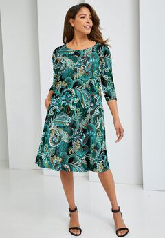 Stretch Knit Three-Quarter Sleeve T-shirt Dress