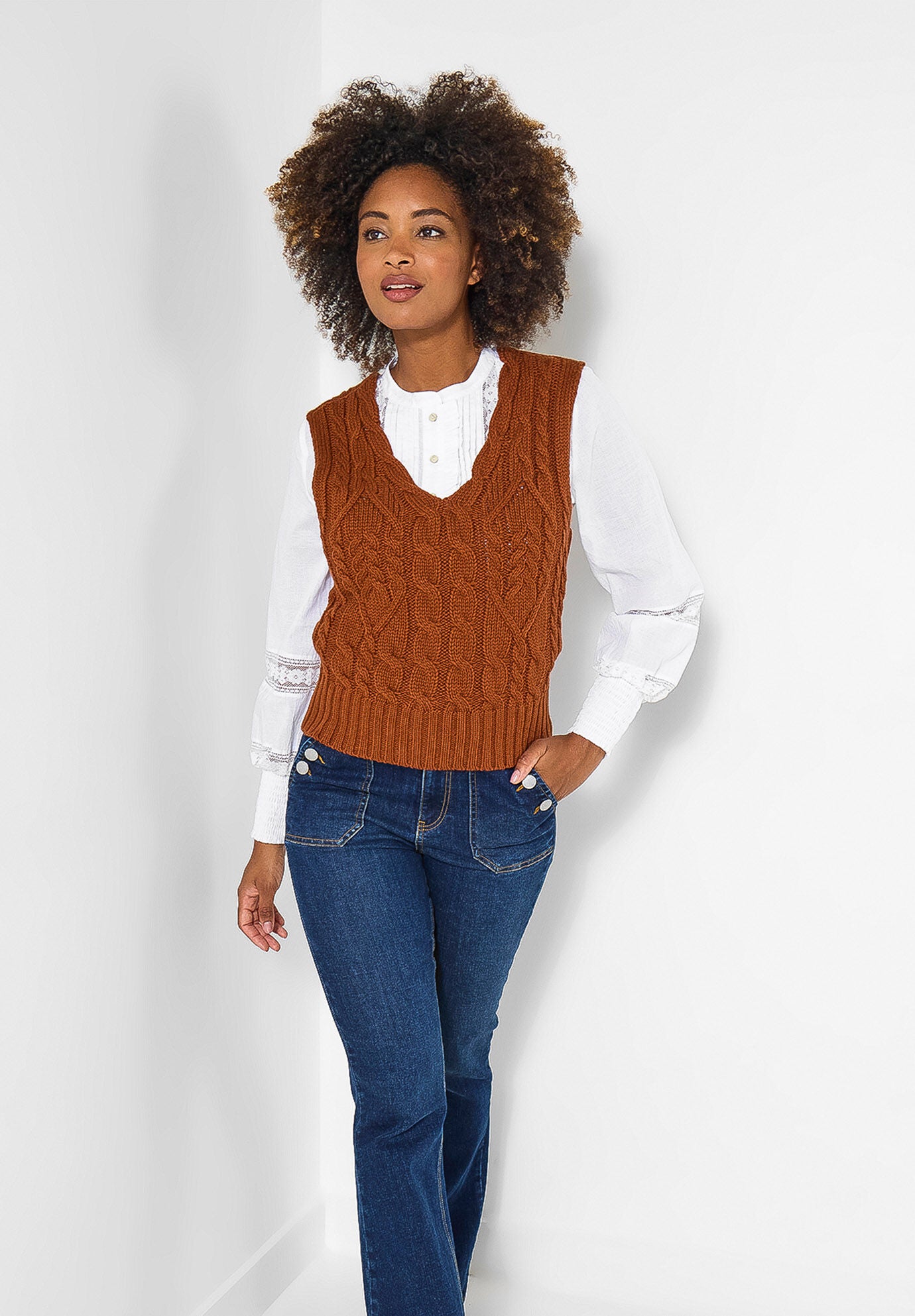 Cable Sweater Vest, ANTIQUE RUST, alternate image number 4