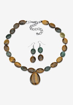 Strand Necklace and Drop Earring Set, Genuine Tiger