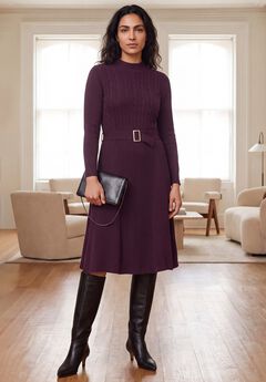 Belted Cable Sweater Dress
