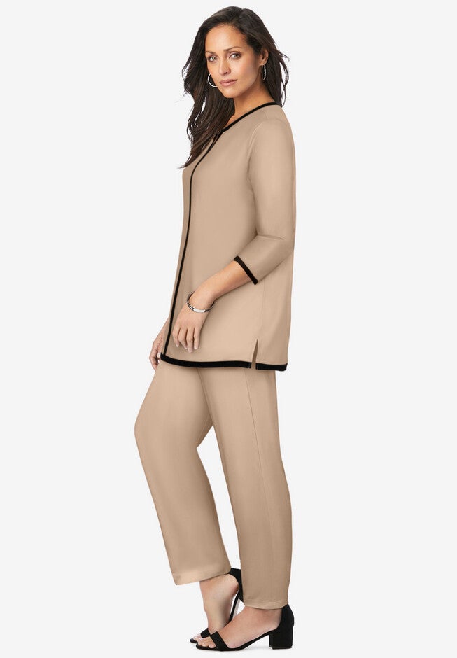 2-Piece Stretch Knit Notch Neck Pant Set, , alternate image number null