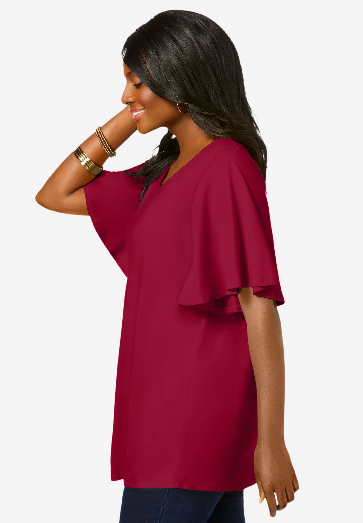 Stretch Knit Flutter Sleeve Tunic, , alternate image number 2