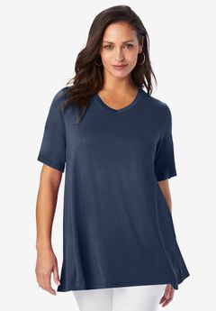 Stretch Knit V-Neck Swing Tunic