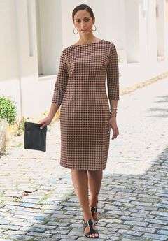 Stretch Cotton Boatneck Shift Dress