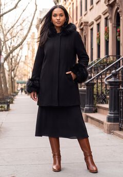 Hooded Faux Fur Trim Coat