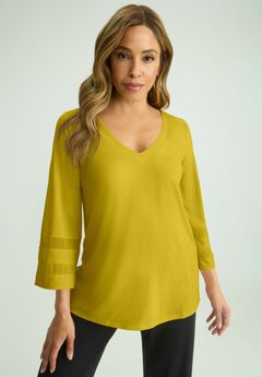 Stretch Knit Mesh Inset Sleeve Tunic