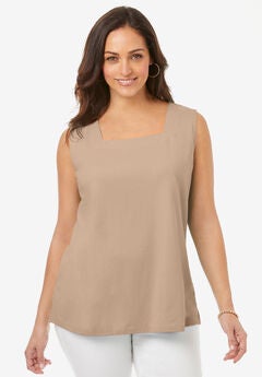 Stretch Cotton Square Neck Tank
