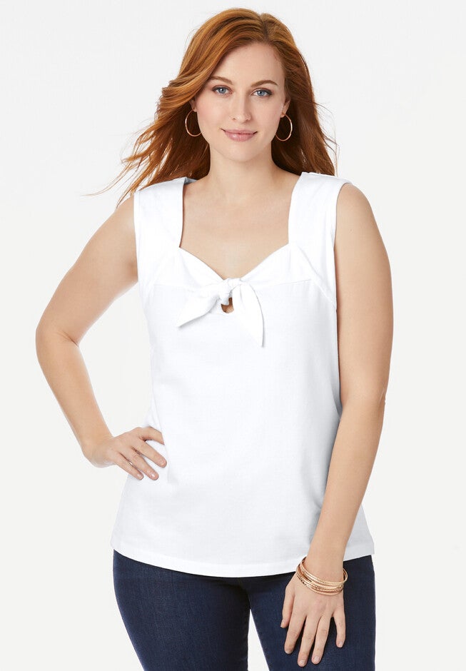 Tie Front Tank, WHITE, hi-res image number null