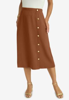 Knit Crepe Side Button Midi Skirt