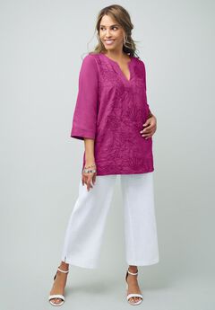 Linen V-Neck Embroidered Tunic