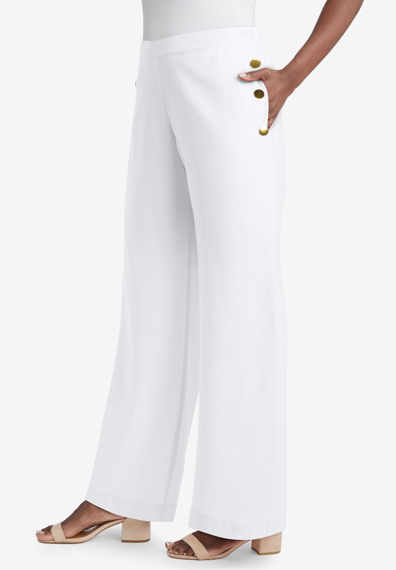 Solange Coastal Maritime High-Waist Wide-Leg Linen Pants main image 1