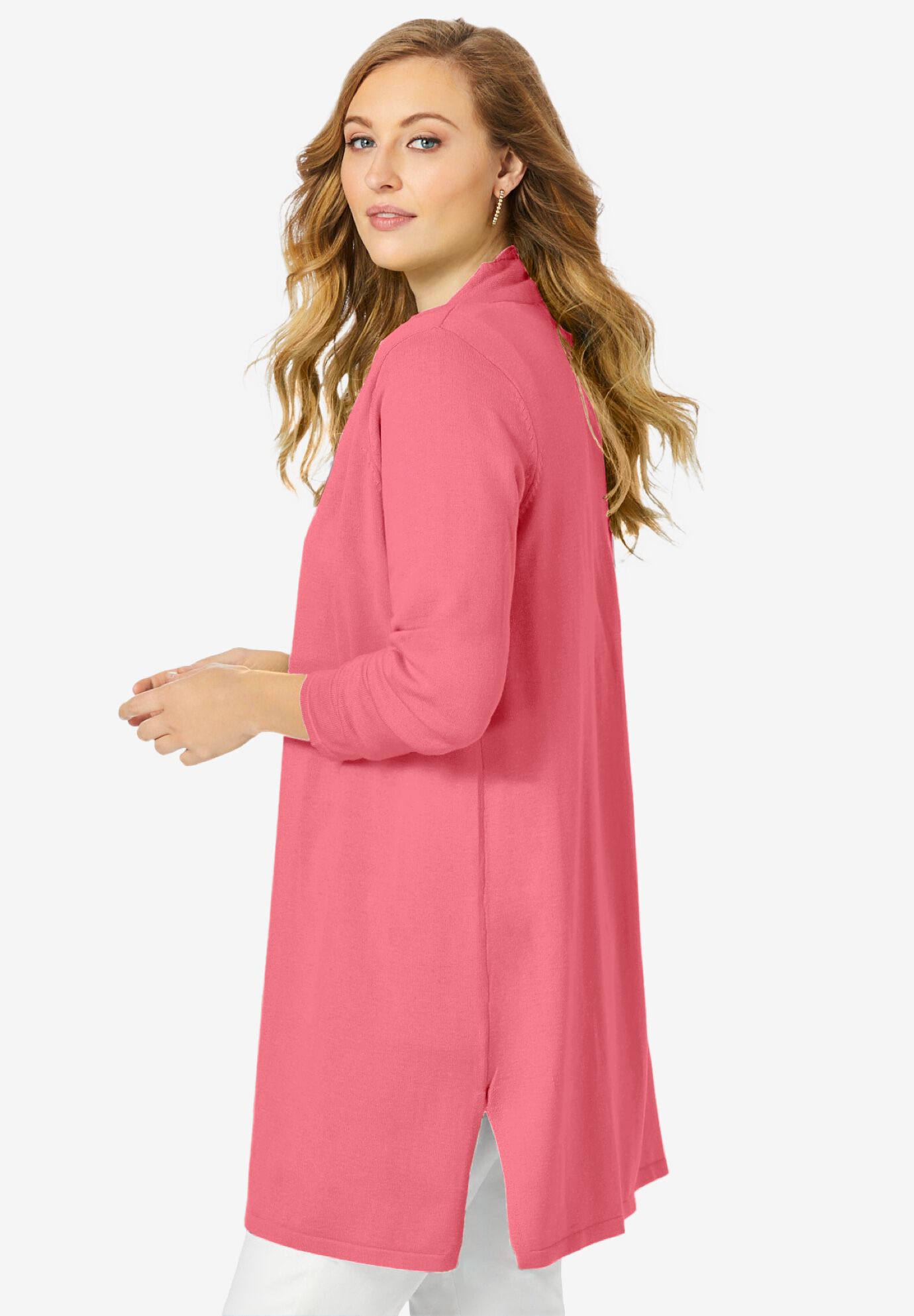 Fine Gauge Cardigan Topper, TEA ROSE, alternate image number 2