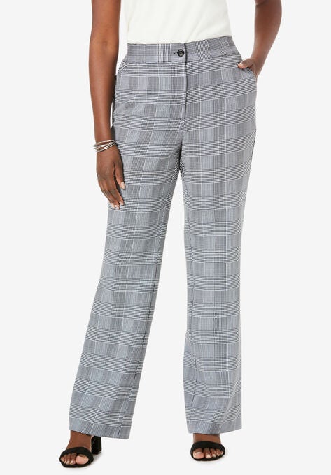 Tummy Control Bi-Stretch Bootcut Pant, BLACK IVORY GLEN PLAID, hi-res image number null