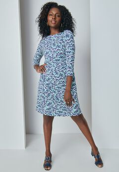 Stretch Cotton Boatneck Shift Dress